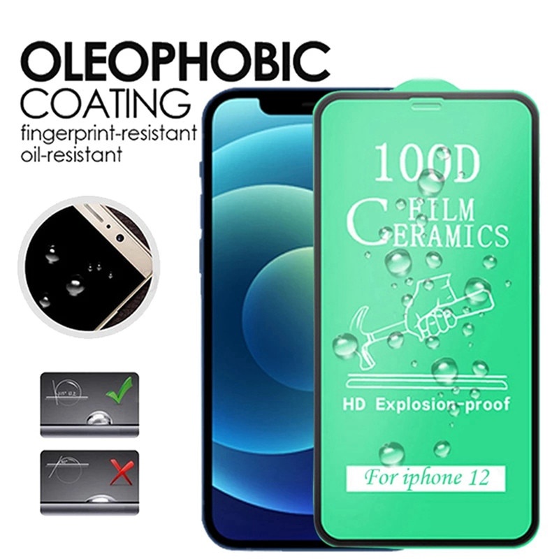 Miếng dán gốm cường lực 100D bảo vệ màn hình thích hợp cho iPhone 12 Mini 11 Pro Xr X Xs Max 8 7 6 6s Plus Se 2020