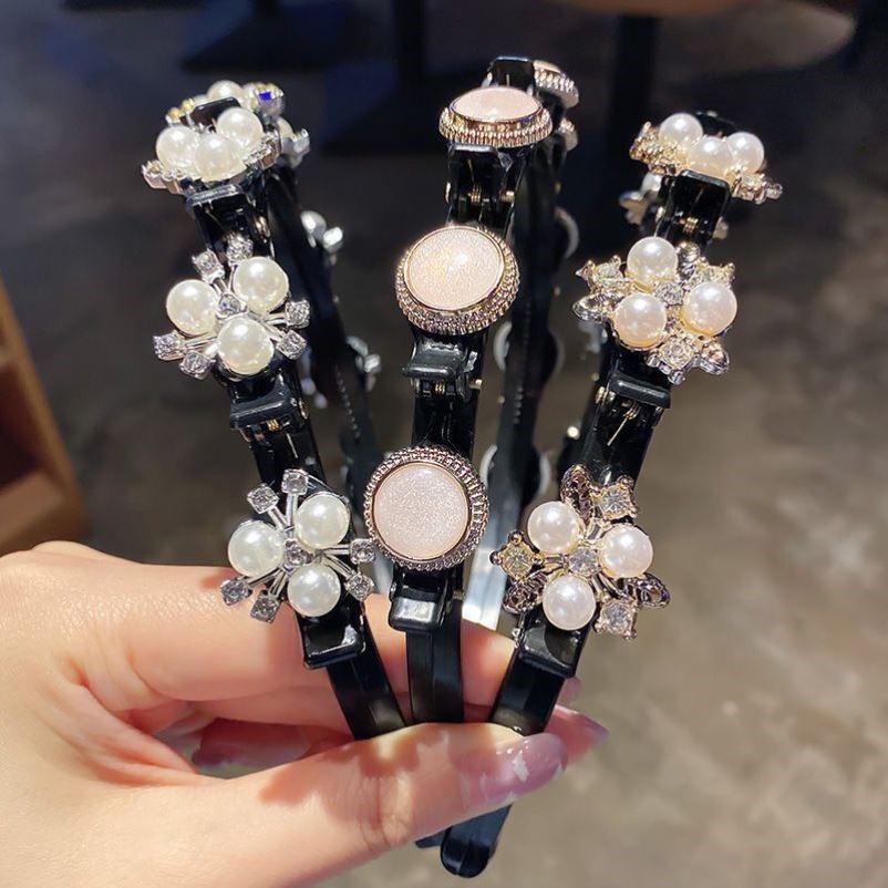 Băng đô cài tóc rửa mặt Hai Lớp Đính Hạt Ngọc Trai Xinh Xắn Cho Nữ