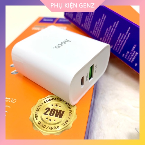 Củ Sạc Nhanh Hoco C80 2 Cổng Sạc USB + Type-C , Chuẩn PD3.0, Công Suất 20W Hỗ Trợ Sạc Nhanh 3A