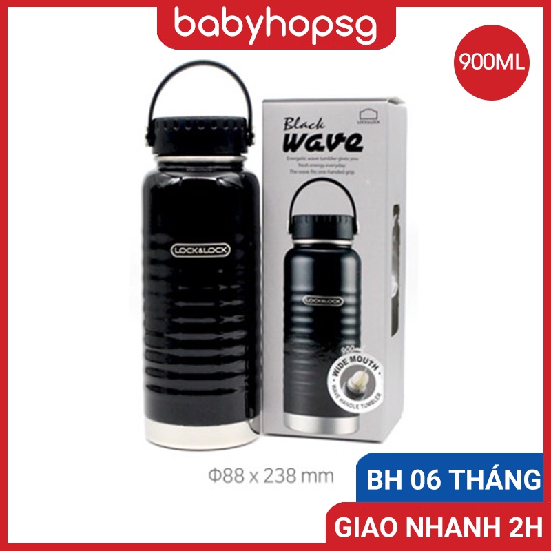 Bình giữ nhiệt Lock&Lock LHC4163BLK Wave Handle 900ml màu đen - BABYHOPSG