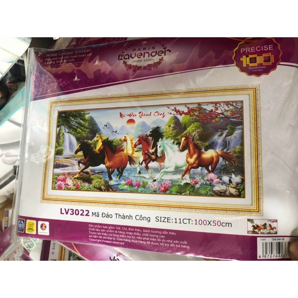 Tranh thêu chữ thập mã đáo thành công KT:100x50cm.132x58cm. Tranh chưa thêu và chưa khung.