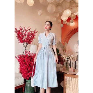 VÁY XẾP LY CỔ VEST TAY NGẮN FORM DÀI 230622