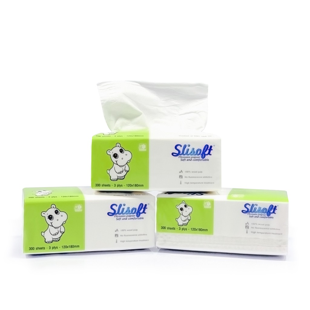 Combo 6 gói khăn giấy Slisoft trắng tự nhiên không chất tẩy trắng gói 300 tờ 3 lớp thân thiện với môi trường Decano
