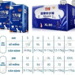 Bỉm quần youli m184/L168/xl164/xxl144/xxxl136