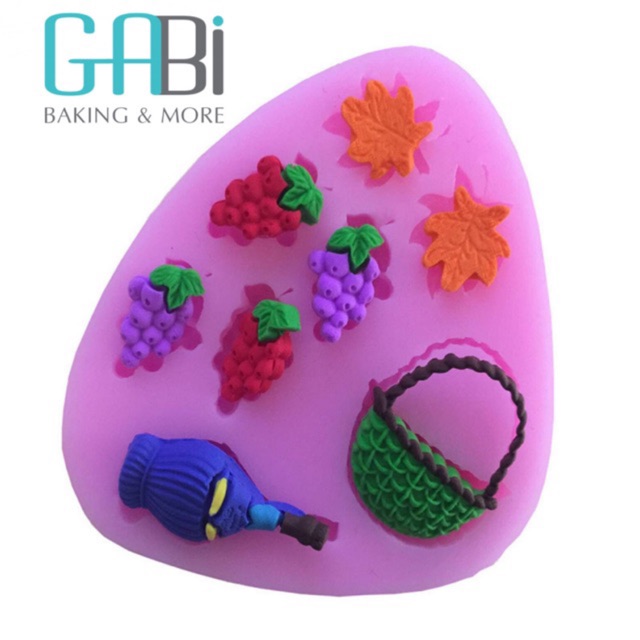 Khuôn fondant silicon hình quả nho+bình