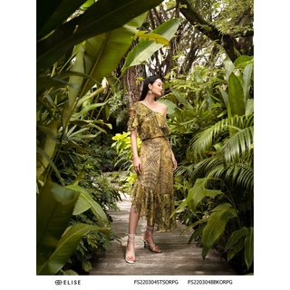 Chân váy tơ HT xanh cốm bèo gấu thiết kế Elise FS2203048BKORPG