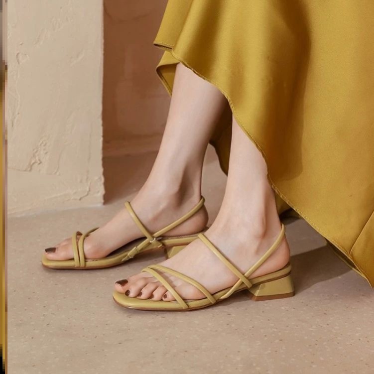 Sandal cao gót nữ 3p đế vuông quai chéo Sandal cao gót nữ 3 phân thời trang cao cấp GURI