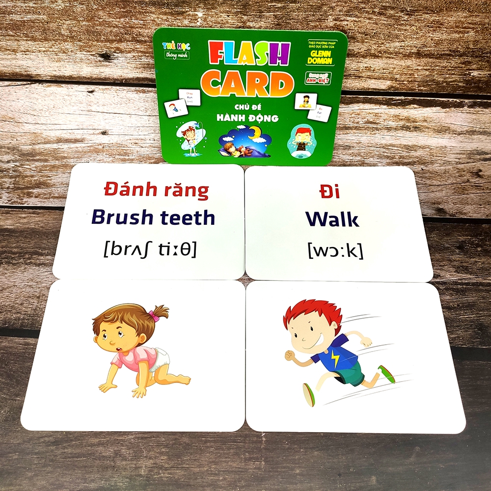 Thẻ Flash Card Glenn Doman Chủ Đề Hành Động, Flashcard Học Tập Cho Bé