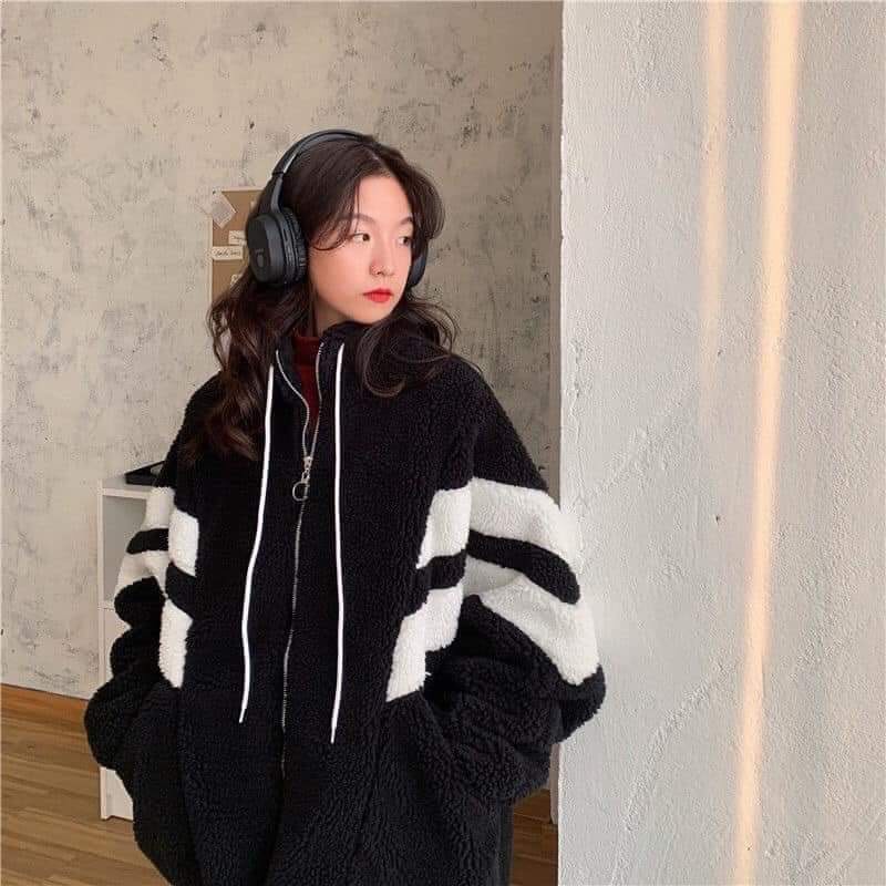 Áo Khoác Nỉ Lông Cừu Hai Lớp Unisex Form Rộng Mặc Cực Ấm Vào Mùa Thu Đông | BigBuy360 - bigbuy360.vn