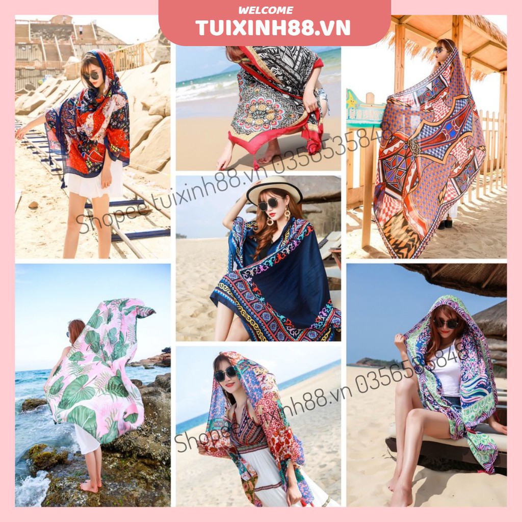 Khăn Choàng Boho Họa Tiết Thổ Cẩm Phong Cách Vintage Đi Biển Đi Chơi