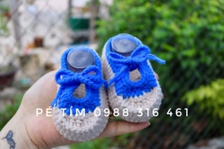 Giày len handmade/ giày bata nơ xanh