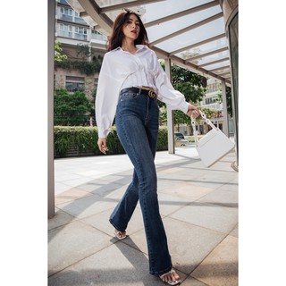 Quần jean nữ ống loe lưng cao hàn quốc quần bò vải xước F45