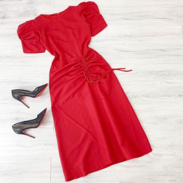 Đầm rút thân tay phồng cổ tròn | BigBuy360 - bigbuy360.vn