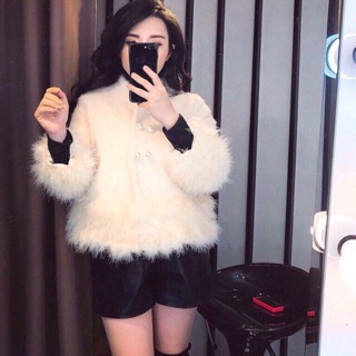 Áo khoác dạ lông thỏ khuy ngọc sz sm