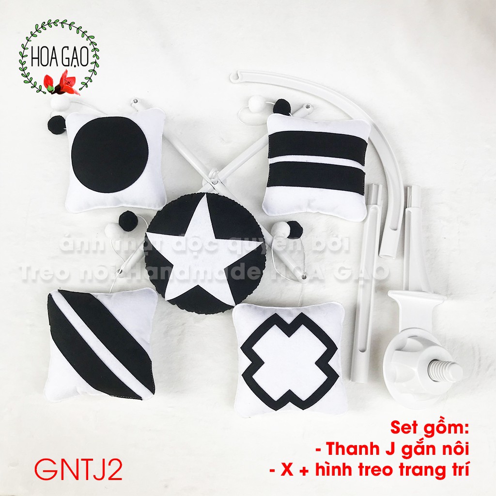 Đồ chơi cho bé, đồ treo nôi em bé HOA GẠO GNT2 đen trắng handmade chất lượng