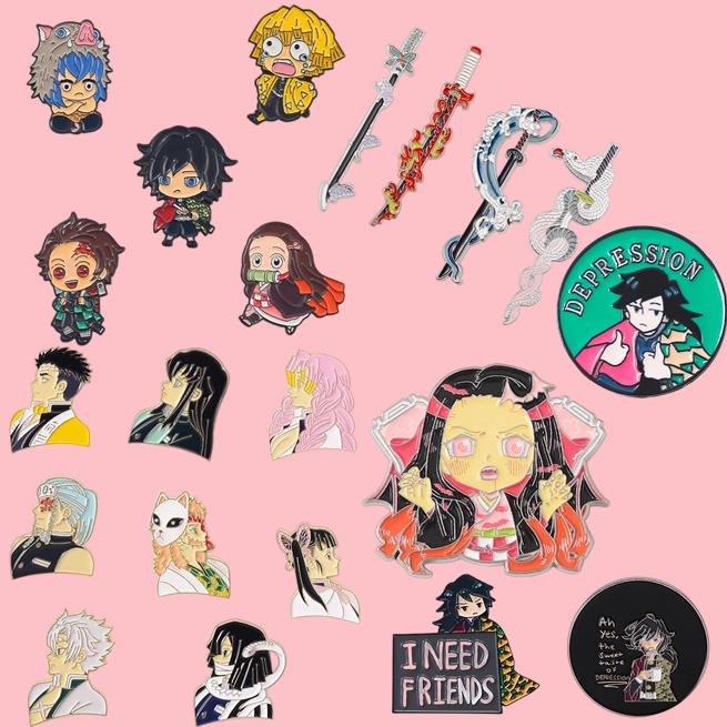 Ghim cài áo QIHE JEWELRY 21 phong cách anime Demon Slayer