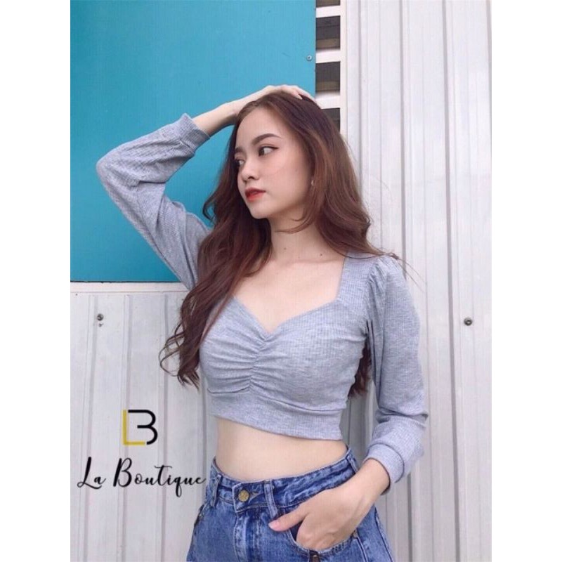 (Freeship)Áo crop top borip nhún ngực tay phồng siêu xinh | BigBuy360 - bigbuy360.vn