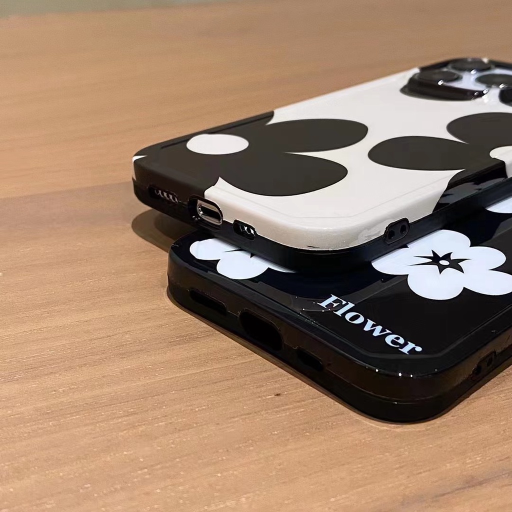 Ốp Điện Thoại tpu Mềm Họa Tiết Hoa Trắng Đen 13promax Cho iPhone 13 13pro 11 11PROMAX 12 12PRO 12PROMAX X XR XS XSMAX