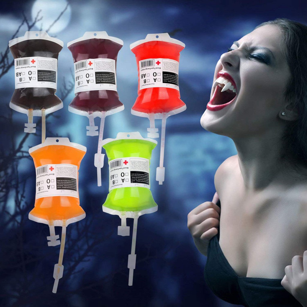 5 túi nước tăng lực giả máu trong suốt cho tiệc Halloween