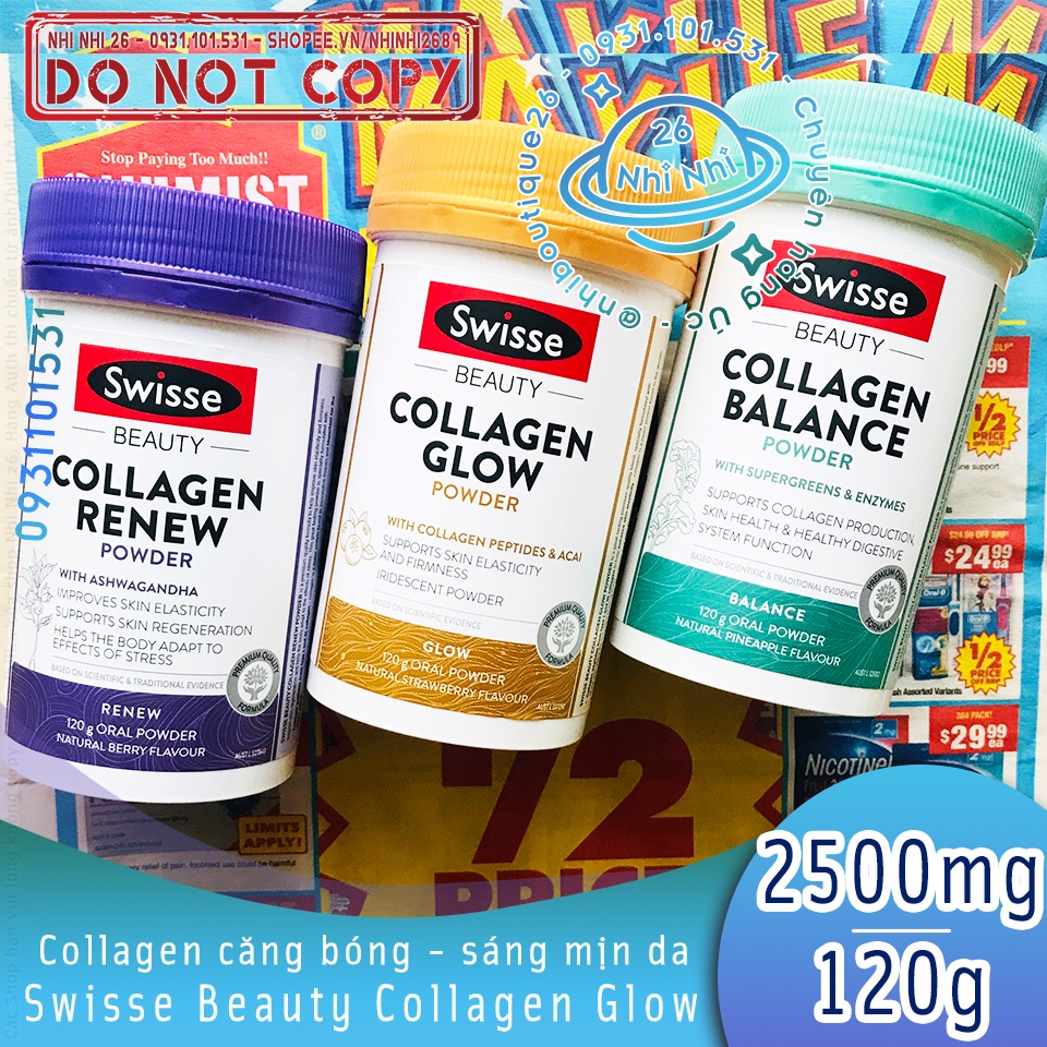 [Mã 44FMCGSALE1 giảm 10% đơn 250K] (ĐỦ 3 MÀU) Bột Collagen 120g  Swisse Beauty Collagen Glow - Renew - Balance Powder