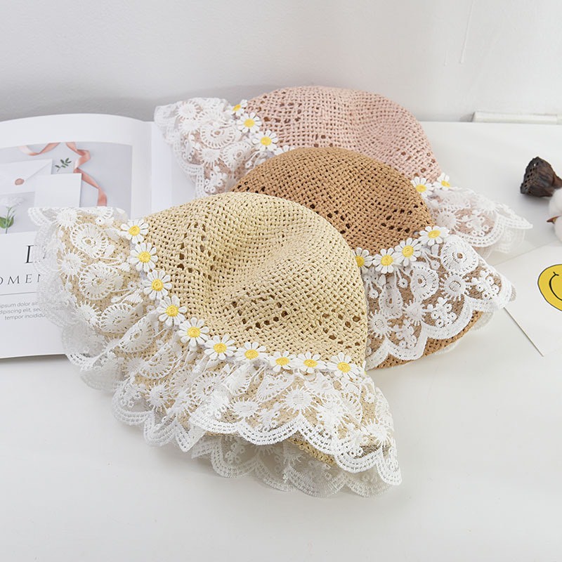 Mũ  Cói Ren Chống Nắng Phong Cách Công Chúa Hàn Quốc Cho Bé Gái (241)