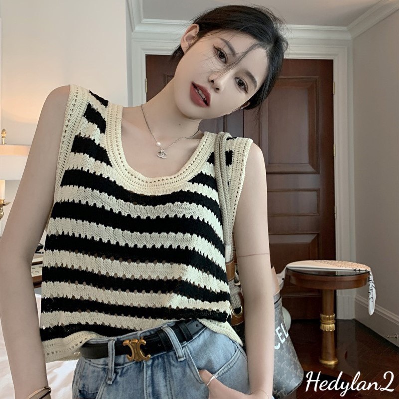 Áo nữ dệt kim phối kẻ lưới phong cách ulzzang Hàn quốc xinh xẻo, cá tính AN6643