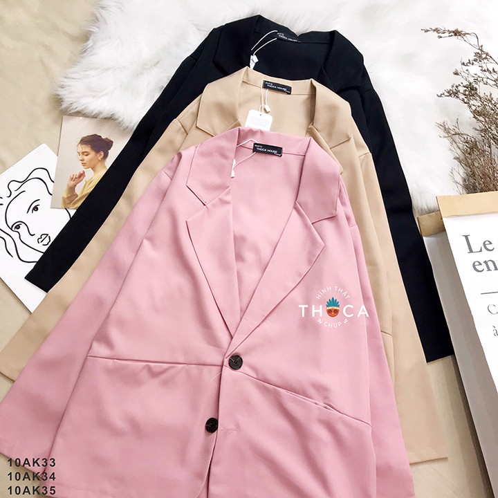 Áo khoác blazer túi xéo THOCA HOUSE đen, trắng, kem, hồng, cà phê mềm mại freesize phù hợp đi làm công sở, sự kiện