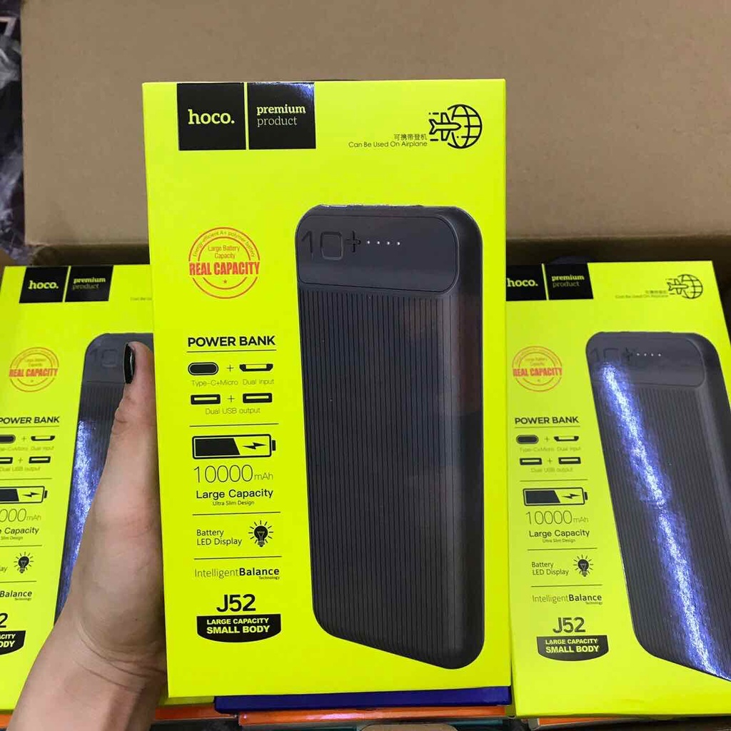 (CHÍNH HÃNG) Sạc Dự Phòng Hoco J52 Bản Nâng Cấp ✔10000mAh - 20000mAh ✔Siêu Mỏng ✔️2 CỔNG USB, Sạc 2 Thiết Bị Cùng Lúc