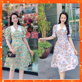 Đầm Xòe Hoa Bâu Sen 💟FREESHIP - HÀNG CAO CẤP💟 Chất Liệu Vải Đũi Mềm Mịn, FreeSize 40-60Kg