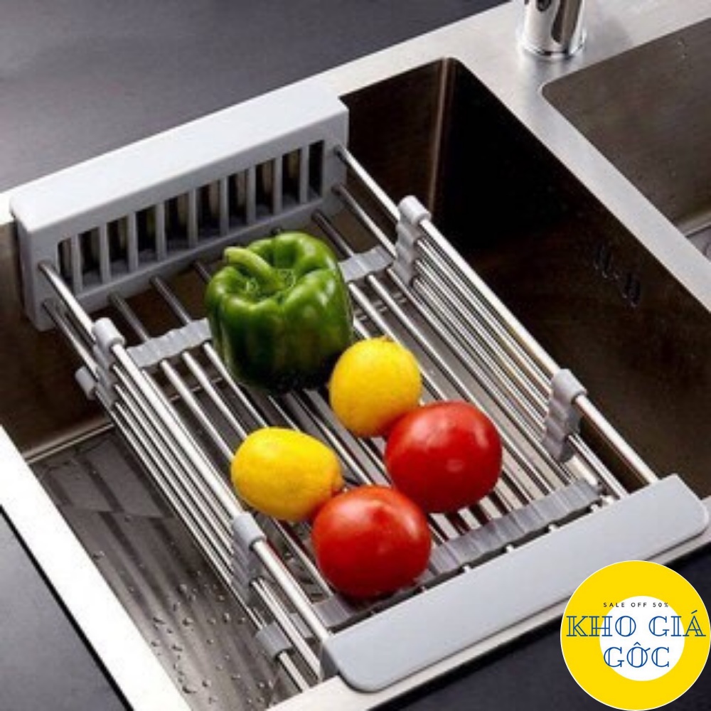 Kệ giá rổ gác bồn rửa chén bát đĩa INOX 304 rút gọn (loại dày)