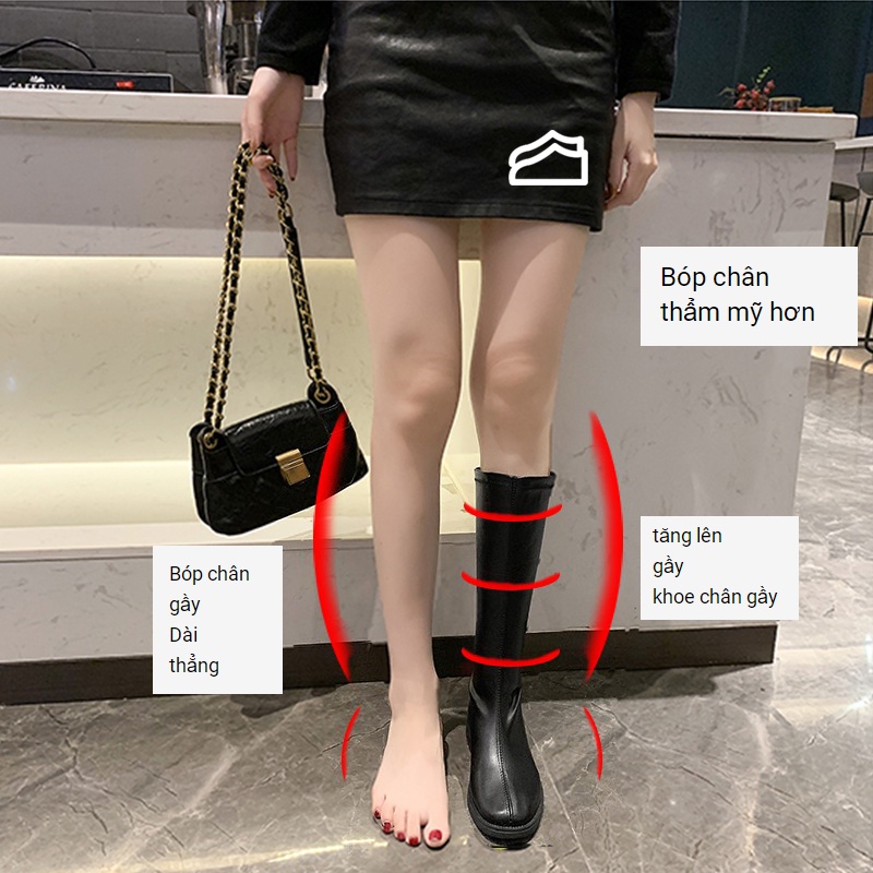 Bốt mũi tròn，bốt thời trang nữ ，giày boot cổ cao，boots nữ cao cổ，Giày Bốt Đế Bằng Mũi Tròn Có Khóa Kéo Phong Cách Anh Quốc Thời Trang Xinh Xắn Cho Nữ