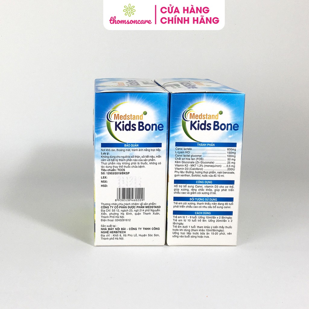 Tuýp uống Medstand Kids Bone hộp 20 ống dạng siro bổ sung canxi vitamin d3 giảm còi xương tăng chiều cao tuổi dậy thì