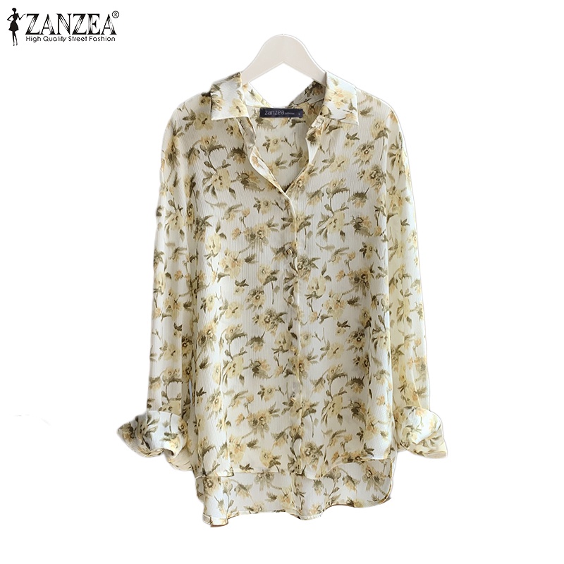 ZANZEA Áo Sơ Mi Tay Dài Cổ Bẻ In Họa Tiết Hoa Thời Trang Đường Phố Cho Nữ