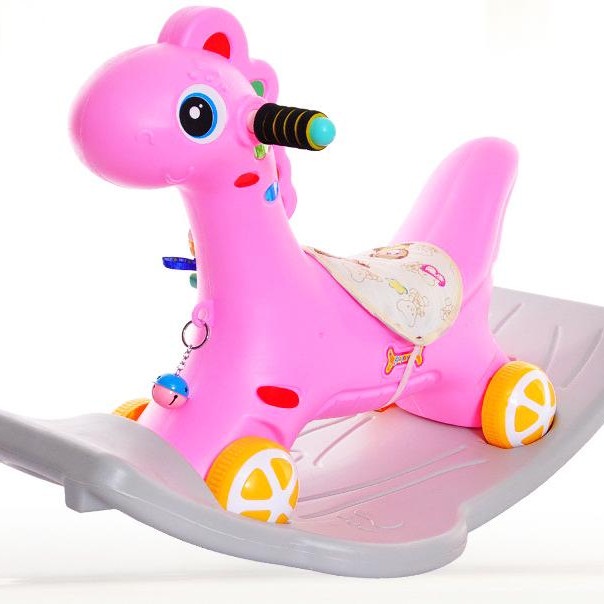 Ngựa bập bênh cho bé 2 in 1 có bánh xe có nhạc