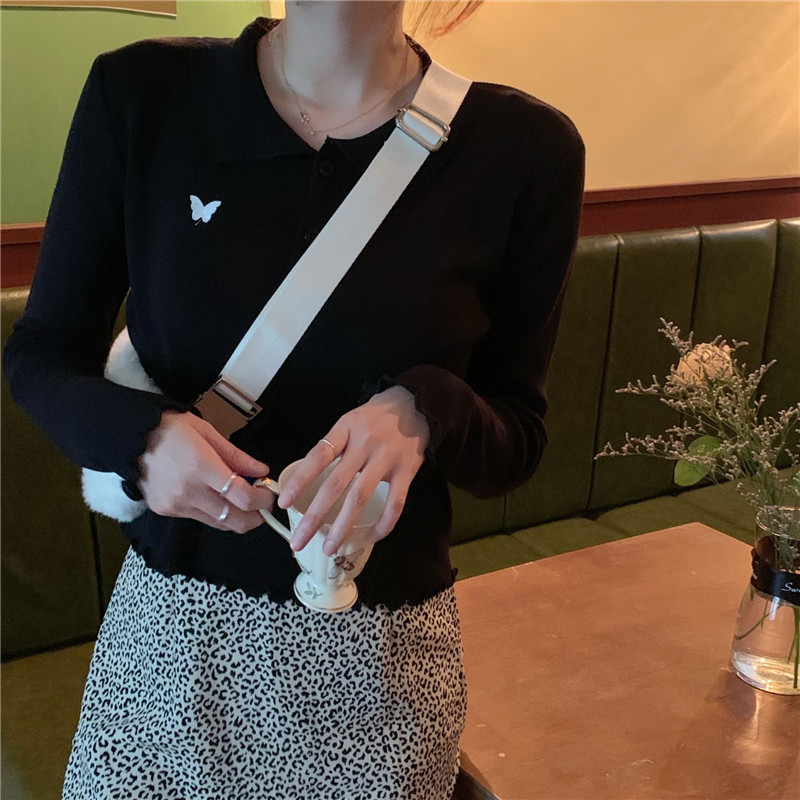 SUXI BUTTERFLY Áo Sơ Mi Dệt Kim Tay Dài Hoạ Tiết Bướm Thêu Nhiều Màu Sắc Phong Cách Retro