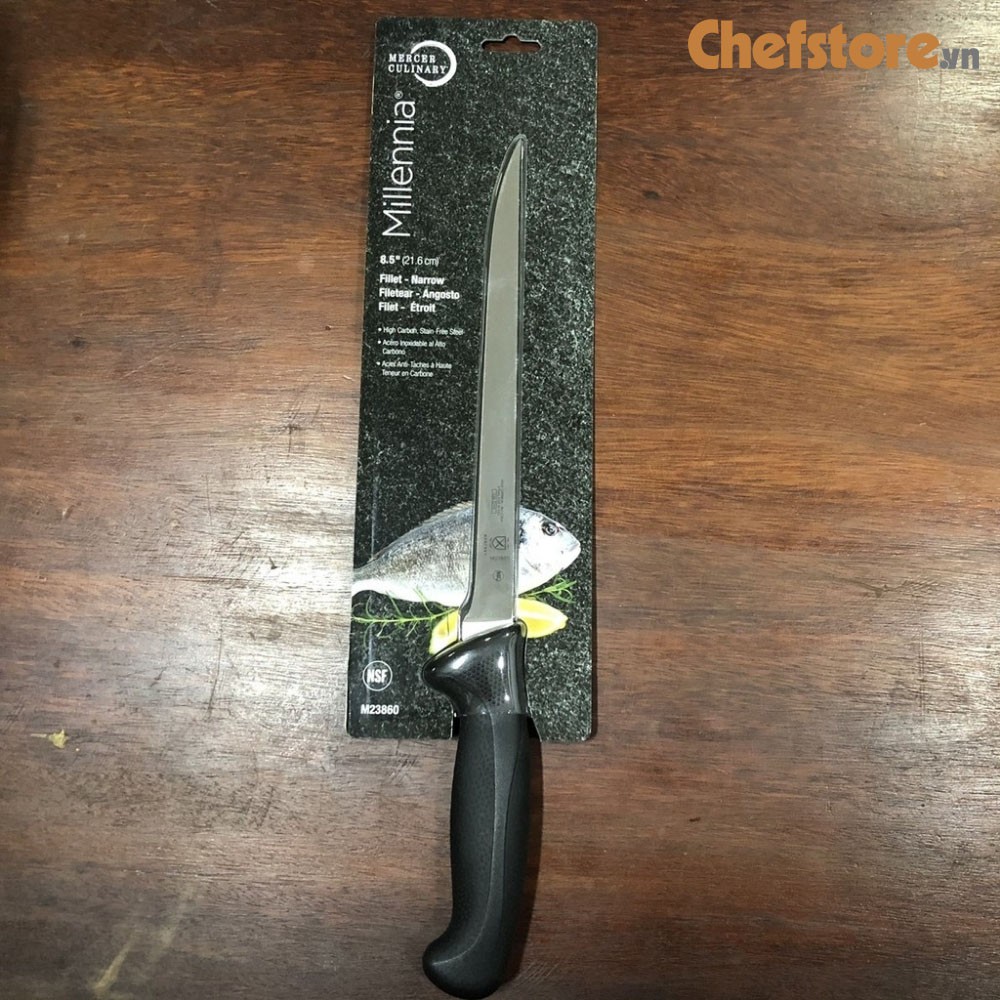 Dao Phi Lê Dao Lọc Thịt Cá Lưỡi 210 mm Cứng Dẻo Bản Hẹp Thép Nhật Cao Cấp Chuôi Nhựa Mềm Mercer, Mỹ