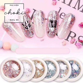 Set 8 màu kim tuyến, nhũ vảy cá CHOKI NAIL MI trang trí móng nail - SND8M