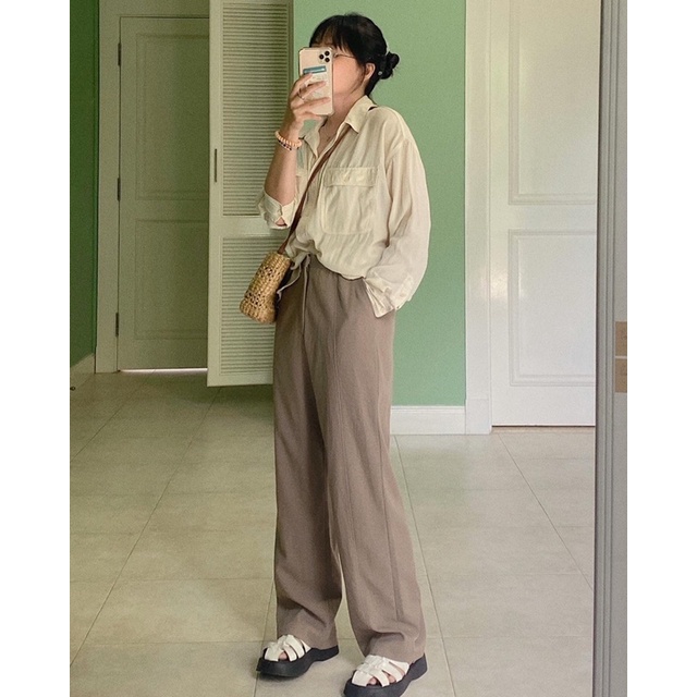 SET QUẦN TÂY NHẬT DÁNG SUÔNG KÈM SƠ MI UNIQLO FREESIZE -@luna.maay