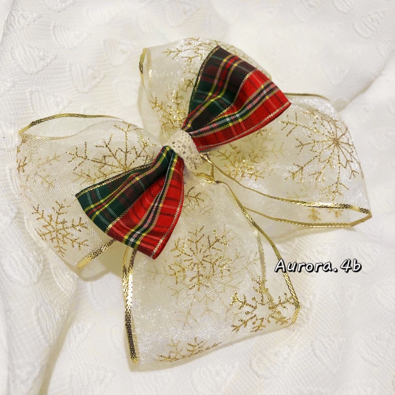 kẹp tóc nơ to bông tuyết giáng sinh noel phối ruy băng caro xinh đẹp -handmade