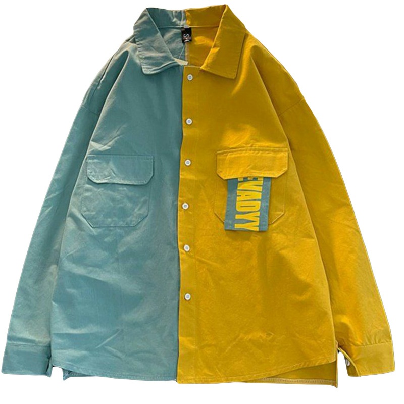 Sm46 áo sơ mi tay dài phối 2 màu unisex