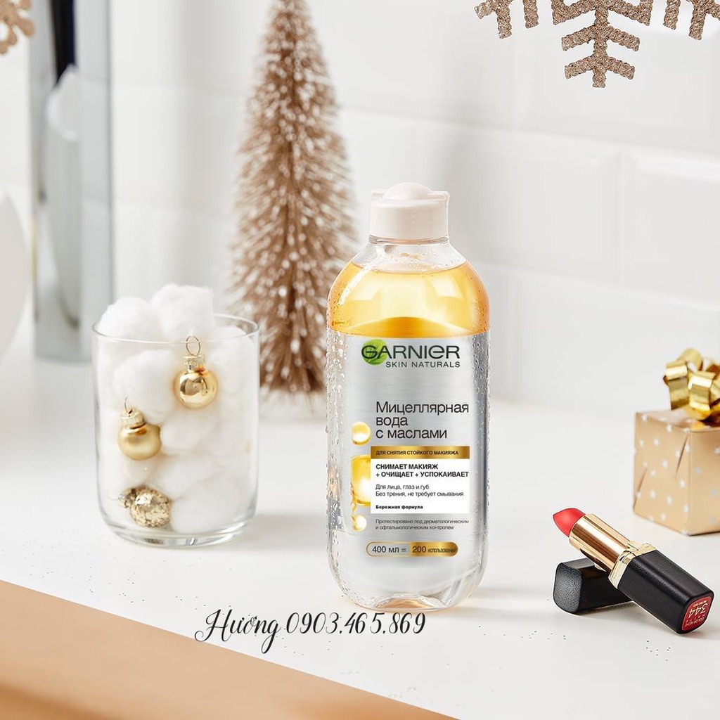 Combo tẩy trang Garnier vàng dạng dầu  + bông tẩy trang tôi là nhất  dành cho da khô, nhạy cảm