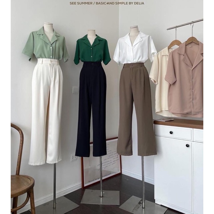 Áo sơ mi lụa trượt cổ vest 5 màu hiện đại NEO