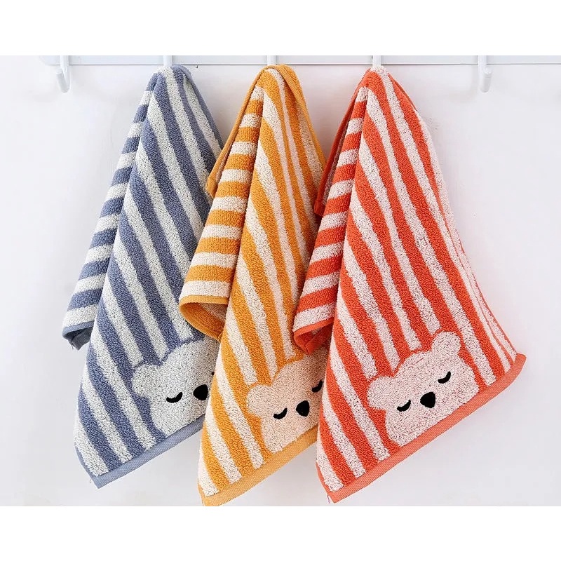 Set 3 Khăn Lau Mặt Vải Cotton Mềm Thấm Hút Tốt In Họa Tiết Hoạt Hình Dễ Thương Cho Bé