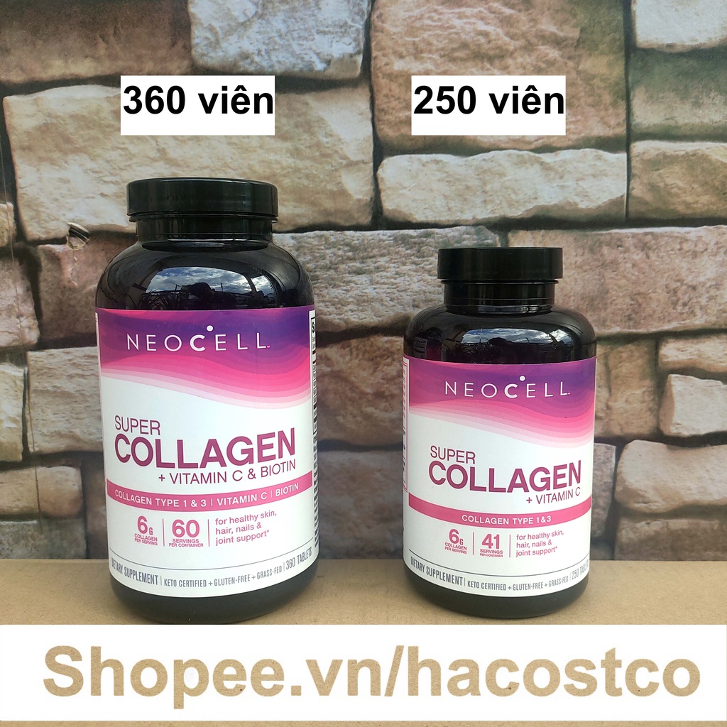 Viên Uống Super Collagen Neocell +C 6000 Mg type 1 - 3 Neocell 360 và 250 viên