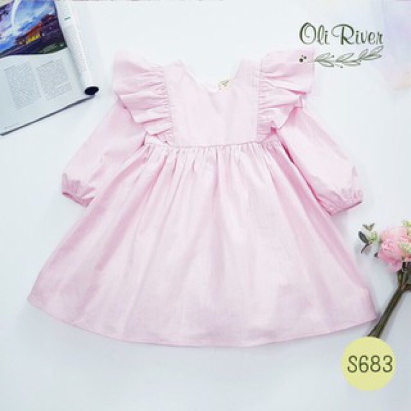 Đầm oli river thô linen hồng