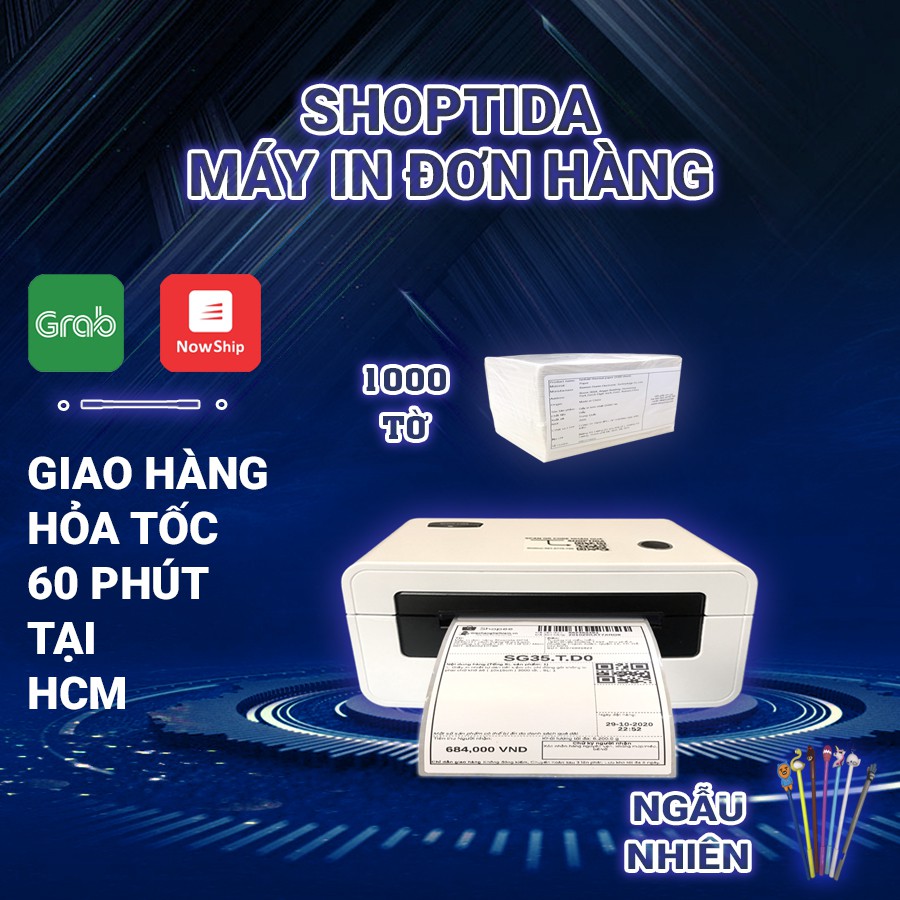 Máy in đơn hàng Shoptida SP46 kèm 1000 giấy in nhiệt 10*15cm, combo máy in nhiệt giấy tự dán bảo hành 12 tháng