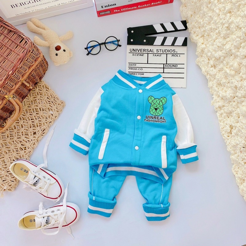 Bộ Áo Khoác Bomber UINREAL Chất Nỉ Cotton. Bộ Thu Đông Cho Bé Trai Bé Gái 8-19kg.