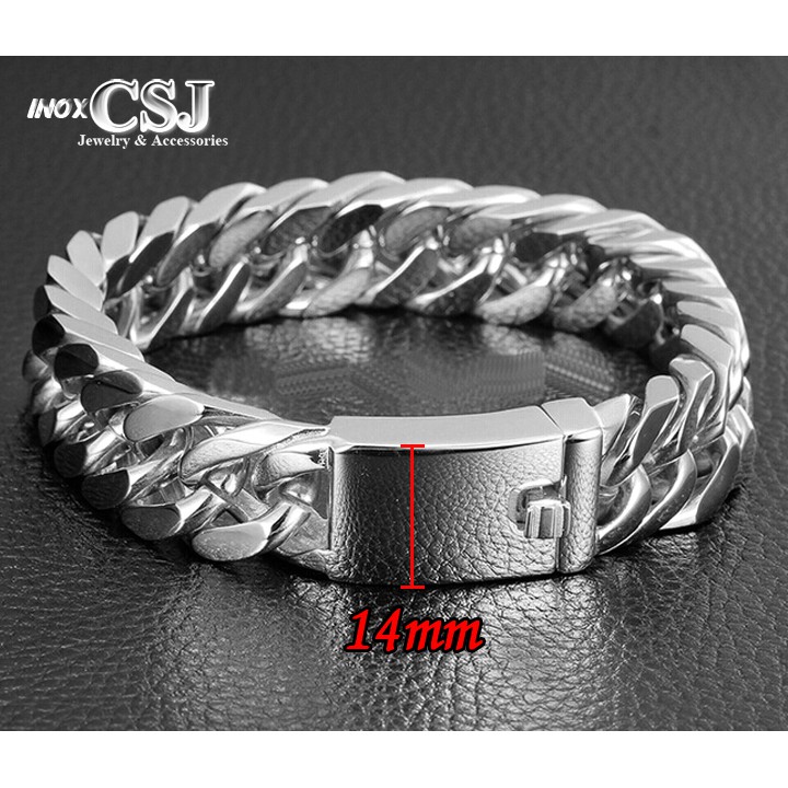 Lắc tay nam bản to 14MM kiểu lặc đôi khóa hộp thời trang đẹp, không đen - Đem lại đẳng cấp phong độ cho người đeo