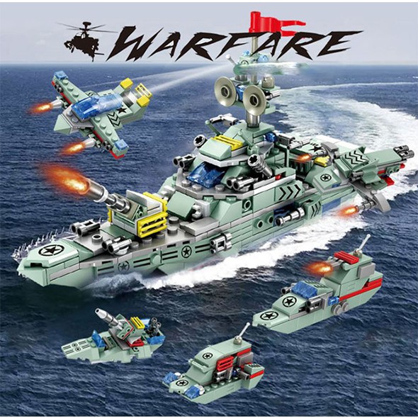 Đồ Chơi Xếp Hình Chiến Hạm WARFARE 6 IN 1 [FREESHIP❤️] Chất Liệu Nhựa ABS An Toan Thân Thiện Cho Bé