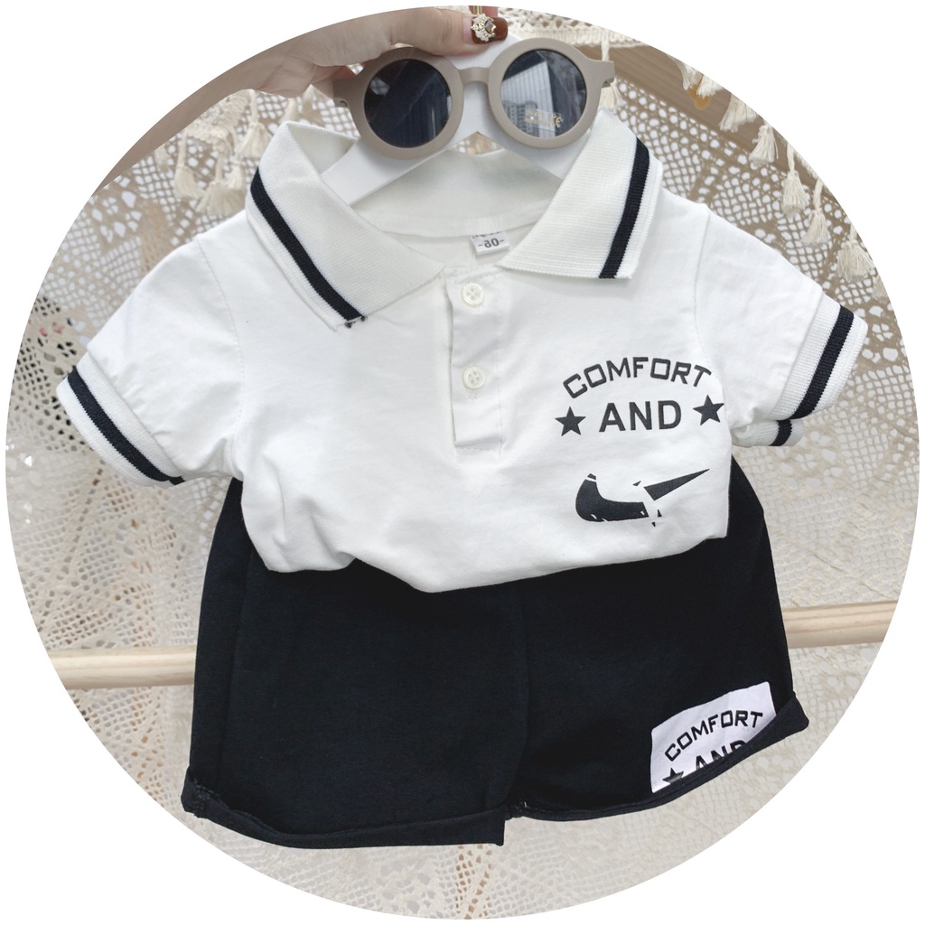 Ảnh Chụp Thật- Set Polo Áo Trắng Viền Đen Cho Bé 9-19Kg Phong Cách Thể Thao Năng Động S4545 TIEUYENKID